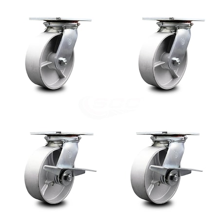 Service Caster 6 Inch Semi Steel Swivel Caster Set with Roller Bearings 2 Brakes SCC-35S620-SSR-2-SLB-2
